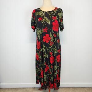 Vintage Dark Romantic Shift Dress Size L Black Red Very Stretchy Slinky Knit